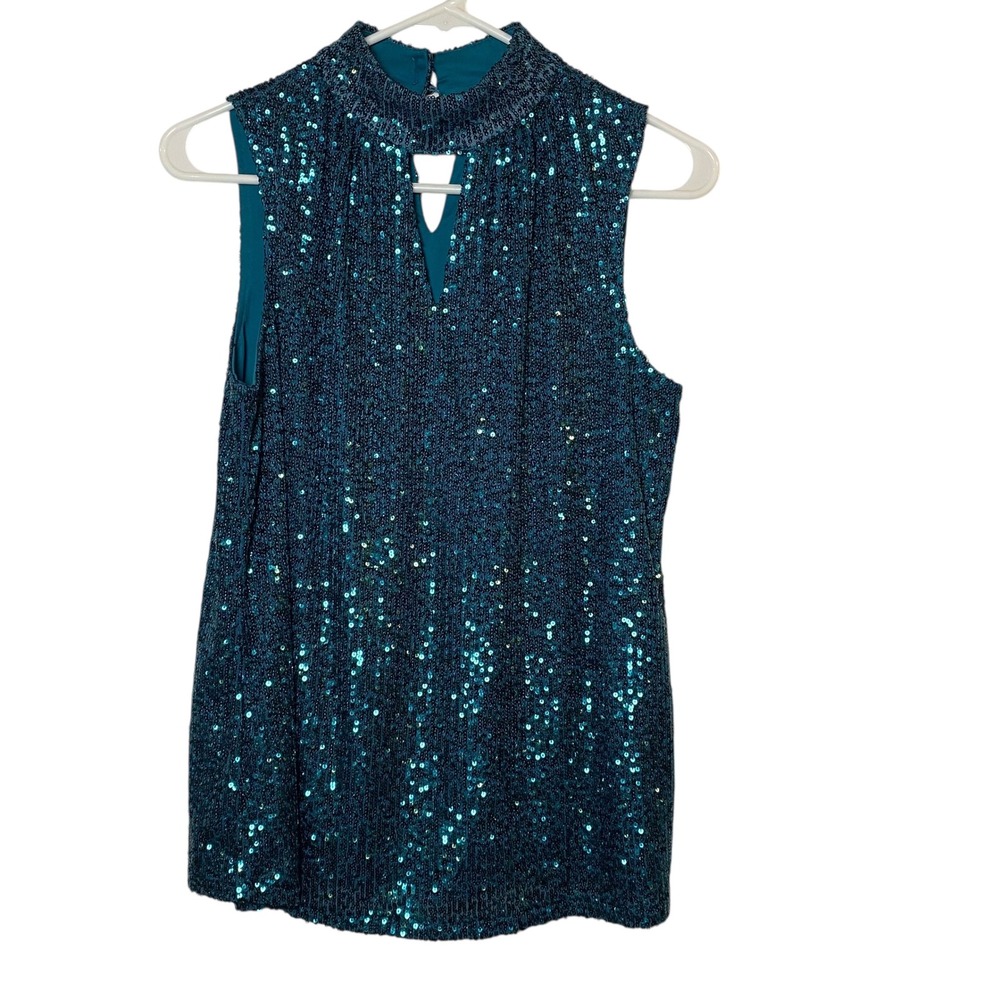 Cable & Gauge Sequin Top Sleeveless Keyhole Party Sparkle S Glam Holiday Sequin